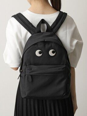 Anya Hindmarch Eyes Backpack Black Nylon Leather Trim Gold Hardware